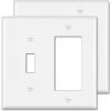 image2 Pack BESTTEN 2Gang Combination Wall Plate 1Decor1Toggle Outlet and Switch Cover Standard Size UL Listed White