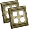 image2 Pack BESTTEN Satin Nickel Zinc Alloy 2 Gang Duplex Wall Plate Grand Collection Decorative Metal Receptacle Outlet CoverAntique Brass