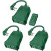 image3 Pack Wireless Outdoor Remote Control Outlet with 6Inch Heavy Duty Power Cord 2 Grounded Outlets Weatherproof 15 Amp Electrical Plug ETL Certified Green