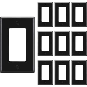 image10 Pack BESTTEN 1Gang Decorator Wall Plate Standard Size H453 x W276 Unbreakable Polycarbonate Outlet and Switch Cover UL Listed BlackGloss Black