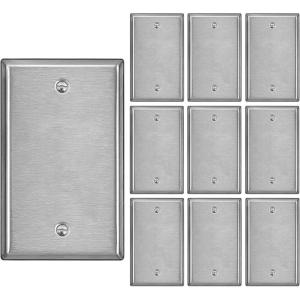 image10 Pack BESTTEN No Device Stainless Steel Wall Plates with hite or Clear Plastic Film Blank Metal Outlet Cover Durable CorrosionResistant Industrial Grade Materials H453 x W2761 Gang 10PK
