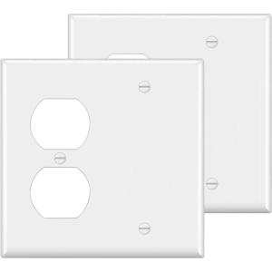 image2 Pack BESTTEN 2Gang Combination Light Switch Wall Plate 1Duplex1Blank Standard Size Unbreakable Polycarbonate Receptacle Outlet Cover White