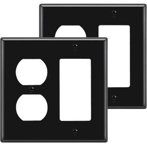 image2 Pack BESTTEN 2Gang Combination Metal Wall Plate with Protective Film 1Duplex1Decor CorrosionResistant Stainless Steel Outlet and Switch Cover Standard Size Brushed FinishBlack