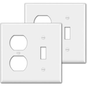 image2 Pack BESTTEN 2Gang Combination Metal Wall Plate with Protective Film 1Duplex1Toggle CorrosionResistant Stainless Steel Outlet and Switch Cover Standard Size Brushed Finish SilverWhite
