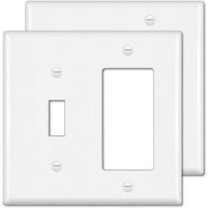 image2 Pack BESTTEN 2Gang Combination Wall Plate 1Decor1Toggle Outlet and Switch Cover Standard Size UL Listed White