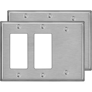 image2 Pack BESTTEN 3Gang Combination Metal Wall Plate with hite or Clear Plastic Film 2Decorator1Blank CorrosionResistant Stainless Steel Outlet and Switch Cover Brushed Finish