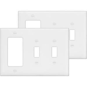 image2 Pack BESTTEN 3Gang Combination Wall Plate 2Toggle  1Decor Standard Size Unbreakable Polycarbonate Outlet and Switch Cover UL Listed White
