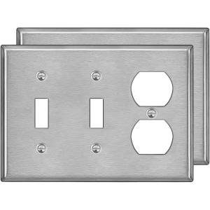 image2 Pack BESTTEN 3Gang Combo Metal Wall Plate with Protective Film 1Duplex2Toggle Standard Size CorrosionResistant Stainless Steel Outlet and Switch Cover Brushed Finish Silver