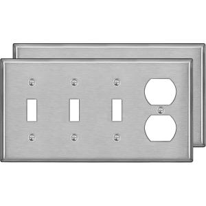 image2 Pack BESTTEN 4Gang Combo Metal Wall Plate with Protective Film 1Duplex3Toggle Standard Size CorrosionResistant Stainless Steel Outlet and Switch Cover Brushed Finish Silver
