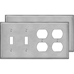 image2 Pack BESTTEN 4Gang Combo Metal Wall Plate with Protective Film 2Duplex2Toggle CorrosionResistant Stainless Steel Outlet and Switch Cover Standard Size Brushed Finish