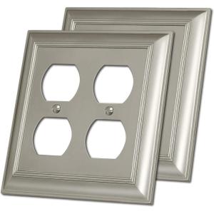 image2 Pack BESTTEN Satin Nickel Zinc Alloy 2 Gang Duplex Wall Plate Grand Collection Decorative Metal Receptacle Outlet CoverSatin Nickel