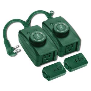image2 Pack Remote Control Outdoor Outlet with Dusk to Dawn and Photocell Countdown Timer Functions ETL Certified Green
