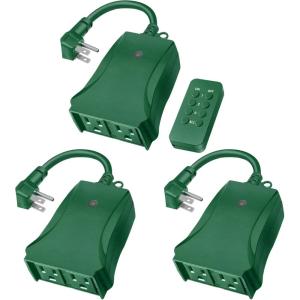 image3 Pack Wireless Outdoor Remote Control Outlet with 6Inch Heavy Duty Power Cord 2 Grounded Outlets Weatherproof 15 Amp Electrical Plug ETL Certified Green