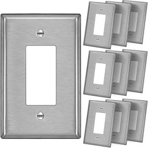 image5 Pack BESTTEN 1Gang OverSize Duplex Metal Wall Plate with Protective Film Jumbo Receptacle Outlet Cover CorrosionResistant Stainless Steel Wall Plate Brushed Finish Silver10
