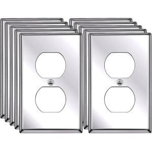 image5 Pack BESTTEN Duplex Metal Wall Plate with Protective Film 1Gang Standard Size CorrosionResistant Stainless Steel Outlet and Switch Cover Industrial Grade Brushed Finish SilverPolished Stainless Steel