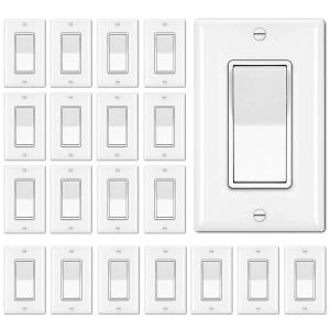 image50 Pack BESTTEN Single Pole Decorator Wall Light Switch with Wallplate 15A 120277V OnOff Rocker Paddle Interrupter UL Listed White3 Way