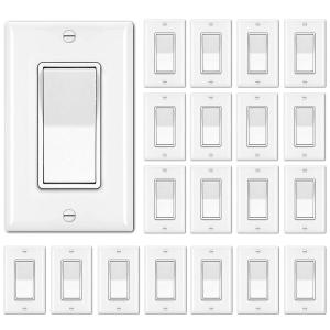 image50 Pack BESTTEN Single Pole Decorator Wall Light Switch with Wallplate 15A 120277V OnOff Rocker Paddle Interrupter UL Listed WhiteSingle Pole