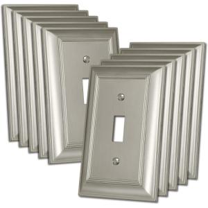 imageBESTTEN 1 Gang Toggle Light Switch Cover Plate 4 Pack Zinc Alloy Grand Collection Toggle Switch Wall Plate Oiled Bronze Corrosion ResistantSatin Nickel