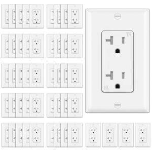 imageBESTTEN 10 Pack 20 Amp Decor Wall Receptacle Outlet 20A TamperResistant TR Electrical Outlet with Wall Plate Residential and Commercial Use UL Listed White50