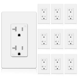 imageBESTTEN 10 Pack 20 Amp Receptacle Outlet with Tamper Resistant Screwless Wallplate Included 20A125V2500W UL Listed White20 Amp