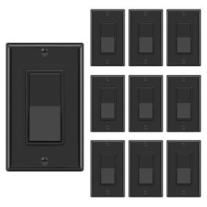 imageBESTTEN 10 Pack 3Way Decorator Wall Light Switch with Wallplate 15A 120V277V Single Pole or Three Way OnOff Paddle Rocker Interrupter UL Listed Whiteblack