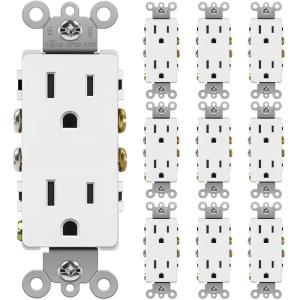 imageBESTTEN 15 Amp Decor Electrical Wall Outlet Receptacle NonTamperResistant 15A125V1875W for Residential and Commercial Use UL Listed 10 Pack White15 Amp