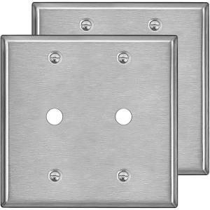 imageBESTTEN 2 Pack 1Gang 0406 Hole Metal Wall Plate with hite or Clear Plastic Film for TelephoneCable AntiCorrosion Stainless Steel Wallplate Standard Size Brushed Finish2 Gang