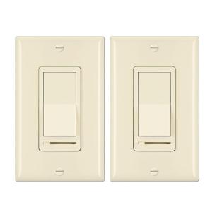 imageBESTTEN 2 Pack Almond Dimmer Wall Light Switch Compatible with Dimmable LED CFL Incandescent and Halogen Bulb Single Pole or 3Way Dimmer Switches 120VAC Decorator Wall Plate IncludedAlmond