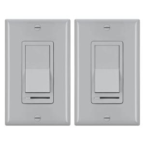 imageBESTTEN 2 Pack Almond Dimmer Wall Light Switch Compatible with Dimmable LED CFL Incandescent and Halogen Bulb Single Pole or 3Way Dimmer Switches 120VAC Decorator Wall Plate IncludedGray