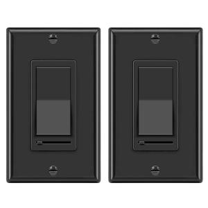 imageBESTTEN 2 Pack Dimmer Light Switch Universal Lighting Control Single Pole or 3 Way Compatible with LED Dimmable Lamp CFL Incandescent Halogen Bulb Decorator Wallplate Included UL Listed WhiteBlack