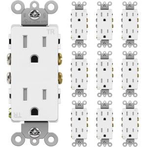 imageBESTTEN 20 Amp Decorator Wall Receptacle Outlet TamperResistant 20A125V2500W Residential ampamp Commercial Use UL Listed 10 Pack White15 Amp