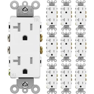 imageBESTTEN 20 Amp Decorator Wall Receptacle Outlet TamperResistant 20A125V2500W Residential ampamp Commercial Use UL Listed 10 Pack White20 Amp