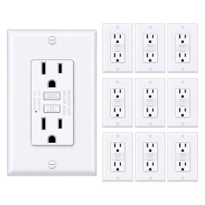 imageBESTTEN 20 Amp GFCI Outlet with Thinner Design GFI Electrical Outlet with LED Indicator NonTamperResistant GFCI Receptacle Wallplate Included ETL Certified 10 Pack White15 Amp
