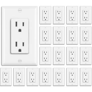 imageBESTTEN 20 Pack 15 Amp Decorator Wall Receptacle Outlet NonTamperResistant Wallplate Included 15A125V1875W UL Listed White15 Amp