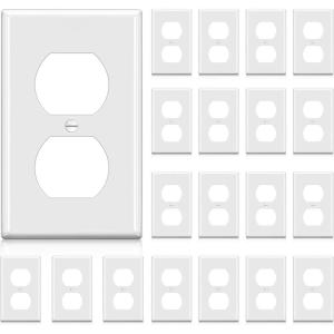imageBESTTEN 20 Pack 1Gang Duplex Wall Plate Standard Size Unbreakable Polycarbonate Receptacle Outlet Cover and Switch Cover UL Listed WhiteWhite