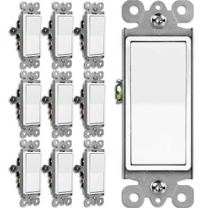 imageBESTTEN 30 Pack SinglePole Decorator Wall Light Switch 15A 120277V Paddle Wall Switch OnOff Rocker Interrupter UL Listed White3 Way