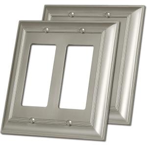 imageBESTTEN 4 Gang Zinc Alloy Aged Brass Metal Decor Wall Plate Grand Collection Decorator Antique Brass Outlet Cover for Switch or Receptacle Durable Corrosion ResistantSatin Nickel