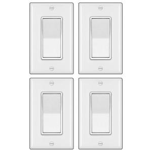 imageBESTTEN 4 Pack 3Way Decorator Light Switch with Wallplate 15A 120277V OnOff Rocker Paddle Interrupter Electrical Wall Light Switches Single Pole or Three Way UL Listed WhiteWhite