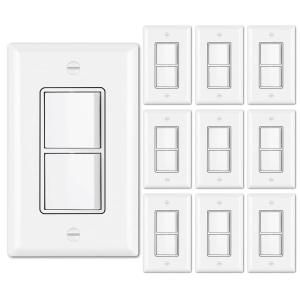 imageBESTTEN 5 Pack Double Light Switch Single Pole Combination Decorator Interrupters 15A 120V inWall OnOff Switch Dual Paddle Rockers Wallplate Included UL Listed White10
