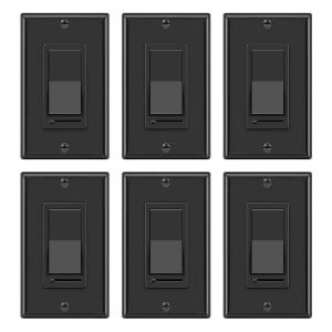 imageBESTTEN 6 Pack Dimmer Wall Light Switch Compatible with Dimmable LED CFL Incandescent and Halogen Bulb Single Pole or 3Way Dimmer Switches 120VAC Decorator Wall Plate Included BlackBlack
