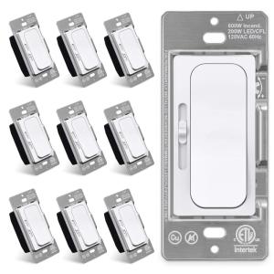 imageBESTTEN 6 Pack Super Slim Digital Dimmer Light Switch Quiet Rocker Single Pole or 3 Way Dimmable Switch for Dimmable LED CFL Incandescent Halogen ETL Listed White10