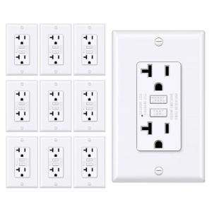 imageBESTTEN GFCI Outlet 15 Amp with Super Slim Design GFI Electrical Outlet with LED Indicator NonTamperResistant GFCI Receptacle Wallplate Included ETL Certified 10 Pack White20 Amp