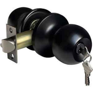 imageBESTTEN Keyed Entry Door Knob with Lock Interior and Exterior Door Lock Standard Ball Satin NickelMatte Black