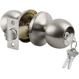 imageBESTTEN Keyed Entry Door Knob with Lock Interior and Exterior Door Lock Standard Ball Satin NickelSatin Nickel