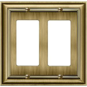 imageBESTTEN Polished Brass Double Duplex Electrical Receptacle Outlet Cover Plates 2Gang Metal Wall Plate Switch Covers Midsize2 Gang Decorator 1PK