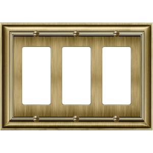 imageBESTTEN Polished Brass Double Duplex Electrical Receptacle Outlet Cover Plates 2Gang Metal Wall Plate Switch Covers Midsize3 Gang Decorator 1PK