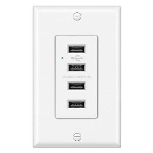 imageBESTTEN USB Receptacle Outlet 42A21W HighSpeed 4 Port USB Wall Charging Outlet 125VAC Input Quad TypeA Ports with LED Indicator Decorator Wallplate Included UL Listed BlackWhite