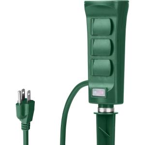 imageOutdoor Power Stake with 6 Outlets and 9 Foot Extension Cord Heavy Duty Power Strip with Overload Protection Switch and Weatherproof Protective Covers ETL Listed Green