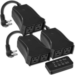 imageWireless Remote Control Outdoor Outlet Switch with 6Inch Heavy Duty Power Cord 2 Grounded Outlets Weatherproof 15A125V1875W ETL Certified