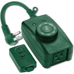 imageRemote Control Outdoor Outlet with Dusk to Dawn and Photocell Countdown Timer Functions ETL Certified Green